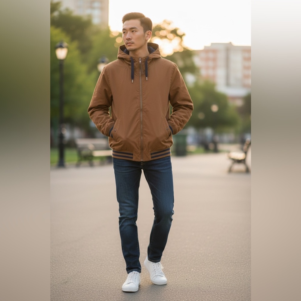 H&M Divided Brown Hooded Bomber Jacket Medium